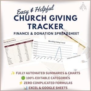 Church Giving Tracker, Editable Categories, Excel Donation & Finance Spreadsheet