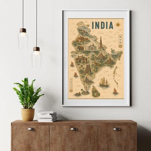 India Map Print | Vintage Travel Poster | Digital Download | Printable Wall Art | A0 A1 A2 A3 A4 A5