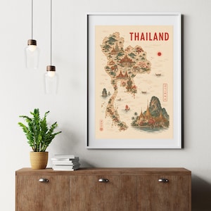 Thailand Map Print | Vintage Travel Poster | Digital Download | Printable Wall Art | A0 A1 A2 A3 A4 A5