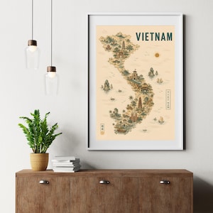 Vietnam Map Print | Vintage Travel Poster | Digital Download | Printable Wall Art | A0 A1 A2 A3 A4 A5