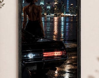 Extra Tall Noir Wall Art | High Resolution Luxury City Night Poster | Cinematic Fashion Print | Digital Download
