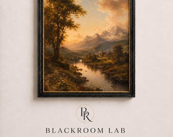 Vintage Landscape Wall Art | Classic Mountain River Print | Cottagecore Printable Poster | Digital Download