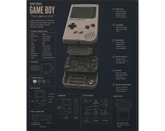 Retro Handheld Game Console Blueprint Canvas Wall Art, Vintage 1989 Gaming Device Schematic Canvas, Classic DMG01 Tech Nerd Gift, Framed Gam