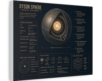 Dyson Sphere Blueprint Canvas Art, Astronomy Tech Poster, Sci-Fi Wall Decor