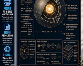 Dyson Sphere Megastructure Technical Blueprint Poster, Kardashev Type II Schematic Print (Digital Download)