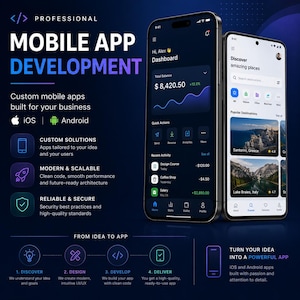 Custom Mobile App Development, Personalized Android and iOS Application, No Code App Design Service, Business Mobile App