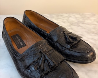 Mezlan Black Genuine Alligator Slip-On Loafers with tassel Kiltie 9.5