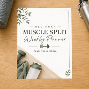 Wochenplaner für Anfänger mit Muskelaufteilung, Trainingsplaner für Einsteiger im Fitnessstudio, Krafttraining für Neulinge, druckbarer Trainingsplan