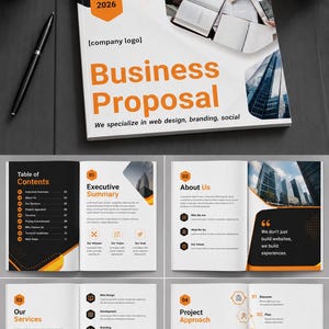 Modèle de proposition d'entreprise moderne | Deck de hauteur modifiable sur Canva | Document de proposition d'entreprise pour les concepteurs de sites Web