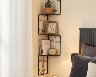 Face Sculpture Corner Shelf | Wall Mounted Metal Art Bookshelf, Plant Stand Bedroom, Bathroom, Livingroom