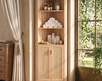 Tall Fluted Corner Cabinet | 6-Tier Storage Organizer for Bathroom, Kitchen, Livingroom