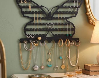 Butterfly Jewelry Organizer | Metal Earring Necklace Holder | Wall Mounted Display Rack