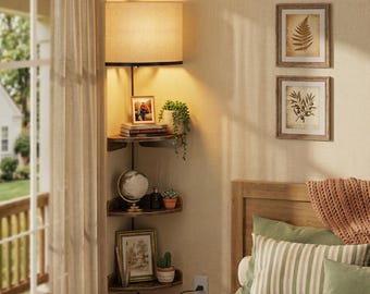 Lighted Rustic Set of 3 Corner Floating Shelves | Farmhouse Wall Decor