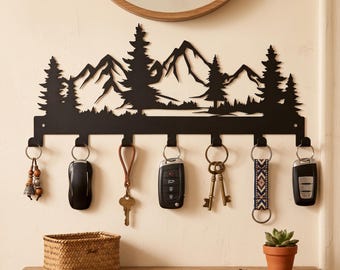 Mountain Metal Key Holder | Rustic Entryway Wall Decor Rack