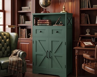 Farmhouse Storage Cabinet with Drawers | Freestanding Kitchen Pantry Hutch and Shelf | Rustic Living Room or Office Decor