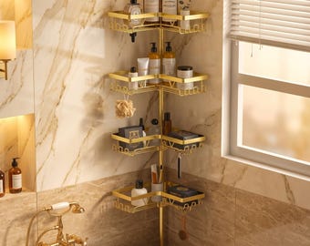Adjustable Corner Shower Caddy | Tension Pole - Freestanding | Rustproof Bathroom Organizer with Shelves and Hooks