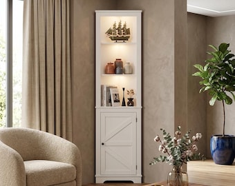 Corner Shelf with LED Light | 5-Tier Modern Wood Storage Organizer