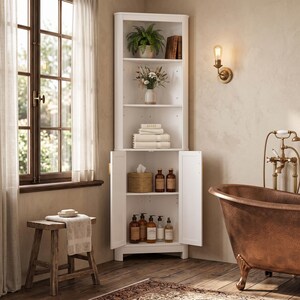 Armario esquinero alto acanalado / Organizador de almacenamiento de 6 niveles para baño, cocina y sala de estar. imagen 8