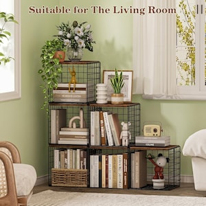 2-Cube Stackable Bookcase | DIY Metal Wire Storage Organizer, Modular Bookshelf for Living Room & Office Decor