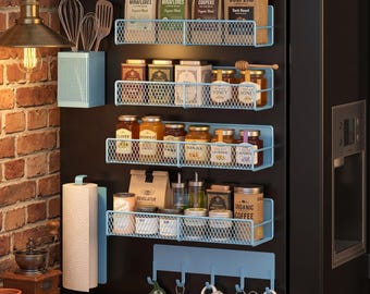 7 Pack Magnetic Spice Rack Set | Kitchen Organizer with Hooks, Caddy, Paper Towel Holder