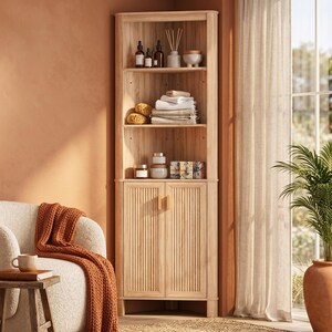 Armario esquinero alto acanalado / Organizador de almacenamiento de 6 niveles para baño, cocina y sala de estar. imagen 16