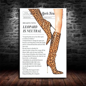 Trendy Newspaper Posters Vintage Leopard Boots Poster Feminist Canvas Poster HD Picture Print Wall Art Modern Home Bedroom Aesthetic Decor