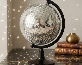 Disco Globe Mirror Decor – Retro Home Accent, Rotating Mosaic Ball, Funky Desk Decor, Shiny Room Decoration, Unique Retro Gift