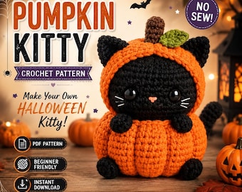 Pumpkin Kitty Crochet Pattern, Halloween Cat Amigurumi PDF (Digital Download)