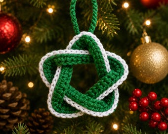Crochet Christmas Star Ornament Pattern, Celtic Knot Tree Decor (PDF Download)