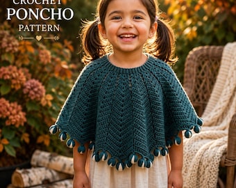 Kids Crochet Poncho Pattern | Textured Cape, Tassels (PDF Download)