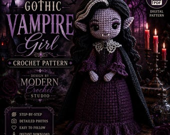 Gothic Vampire Girl Crochet Pattern, Amigurumi Doll PDF, Victorian Cape (Digital Download)