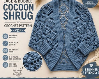 Bohemian Lace Bobble Cocoon Shrug Crochet Pattern (PDF)