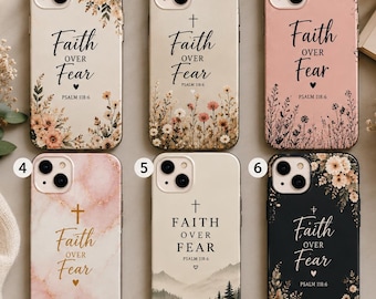 Faith Over Fear Christian Phone Case, Floral Bible Verse iPhone Case, Tough & MagSafe Protective Cover, Christian Gift