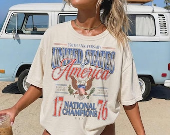 4 juillet 1776, T-shirt drôle des champions nationaux, T-shirt surdimensionné 250e anniversaire de l'Amérique, effet américain vieilli