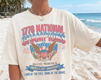 T-shirt graphique Champions nationaux du 4 juillet 1776, T-shirt oversize 250e anniversaire de l'Amérique, effet vieilli vintage