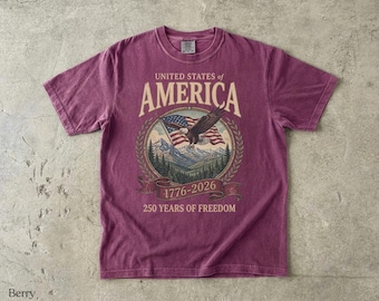 Tshirt America 250e anniversaire style graphique années 90, couleurs confortables, streetwear surdimensionné patriotique américain de l'an 2000