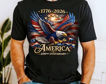 Chemise patriotique America 250e anniversaire, T-shirt pygargue à tête blanche USA 1776-2026