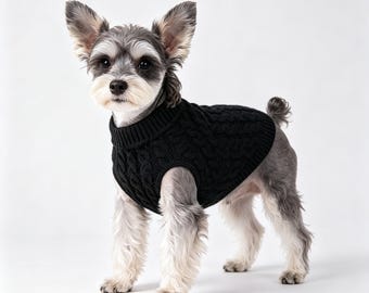 Herbst Winter schwarz Zopfmuster Pullover für Katzen und Hunde, gemütlicher einfarbiger Rollkragenpullover, warme gestrickte Hundekatzenkleidung