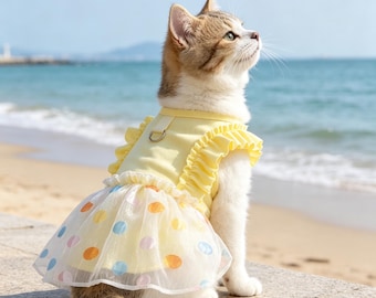 Elastisches Herz-Blasen-Kleid aus Seide für Katzen und kleine Hunde | Leichtes Sommer-Haustierkleid, Anti-Shedding Cooling Outfit für Munchkin-Katzen