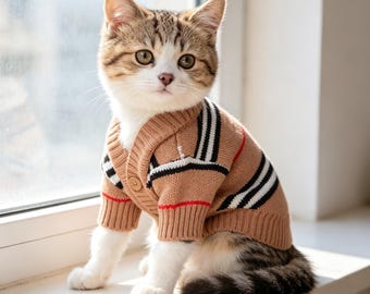 Gestreifte Gestrickte Haustier Pullover für Hunde Katzen | Kuschelig warmer Pullover für Teddy, Bichon, Französische Bulldogge & kleine Zwergspitz Hunde
