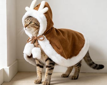 Weihnachten Hund Katze Cape Kostüm | Roter Rentier-Umhang Haustier-Umhang | Festliches lustiges Urlaubscape für Kleine Hunde & Katzen | Cosplay Haustier Outfit