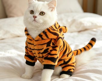 Tiger Cos Fleece-Kapuzen-Hundekostüm, Haustier-Outfit für kleine Hunde und Katzen | Teddy, Bichon, Pommern vierbeiniger Winterbody