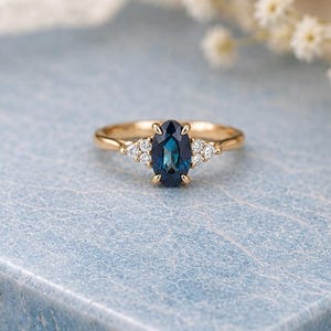 Marquise Cut Blue Sapphire Engagement Ring, 14k Solid Gold Promise Ring, Pear Diamond Cluster Ring, Anniversary Gift, Minimalist Bridal Gift