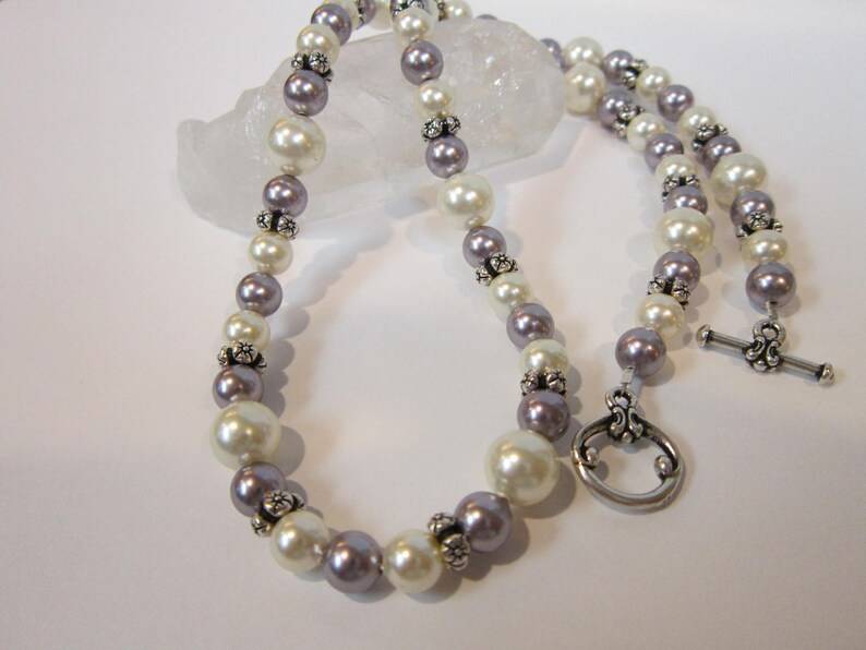 Lilac and Cream Swarovski Pearl Necklace  Bridesmaid Spring image 0