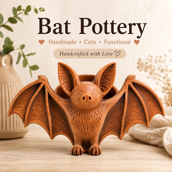 Bat Pottery Template PDF, Printable Ceramic Bat Pattern, Handmade Bat Clay Template, Slab Building Pottery Template, Digital Download