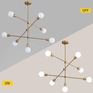 7 Light Gold Sputnik Chandelier | Mid Century Modern Brass Chandelier | Handmade Starburst Ceiling Light | Modern Brass Lighting Fixture