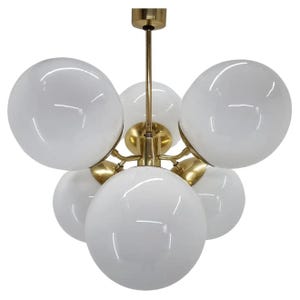 Atomic Glass Ball Sputnik Chandelier | 6 Light Mid Century Modern Brass Chandelier | Glass Globe Ceiling Light | Handmade Lighting