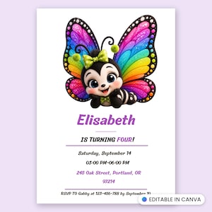 Butterfly Birthday Invitation: Rainbow Wings Editable Party Card, Instant Download