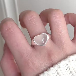 925 Sterling Silver Heart Ring, White Moonstone Heart Gemstone Ring, Adjustable Open Band Ring, Minimalist Love Jewelry Gift