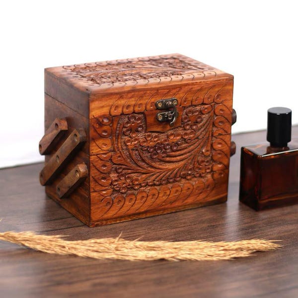 3 Layer Wooden Jewelry Box | Handmade Vintage Jewelry Organizer For Women
